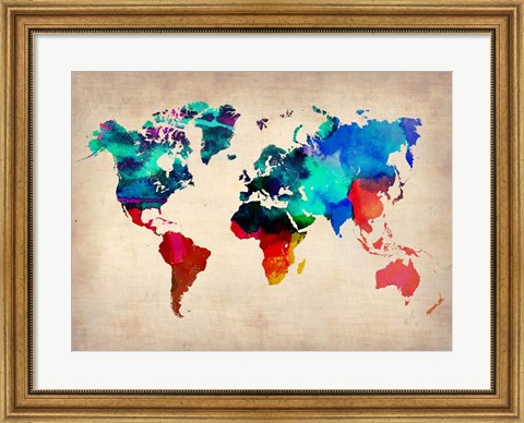 Framed World Watercolor Map 1 Print