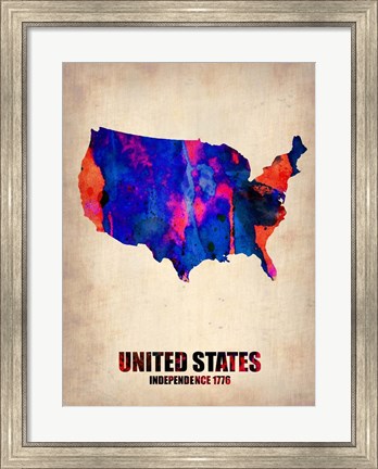 Framed USA Watercolor Map 1 Print