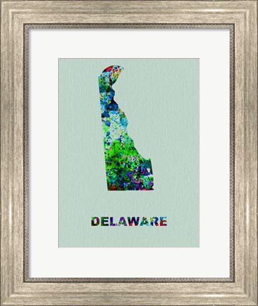 Framed Delaware Color Splatter Map Print