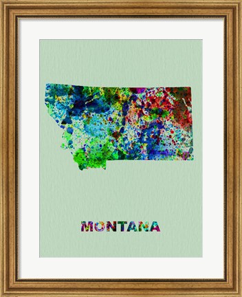 Framed Montana Color Splatter Map Print