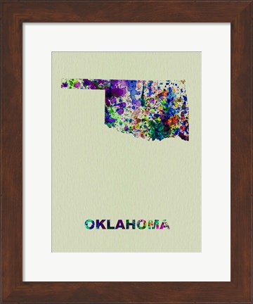 Framed Oklahoma Color Splatter Map Print