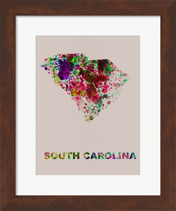 Framed South Carolina Color Splatter Map Print