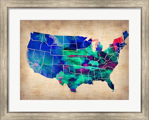 Framed USA Watercolor Map 3 Print