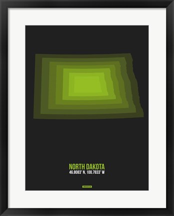 Framed North Dakota Radiant Map 5 Print