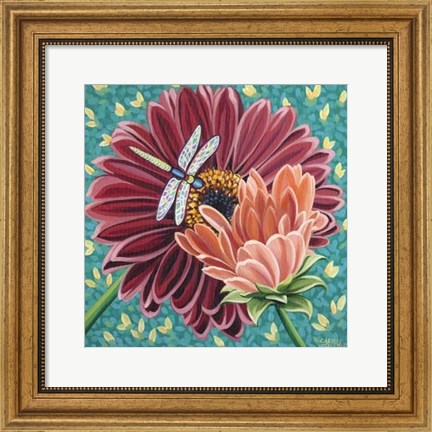 Framed Dragonfly on Blooms II Print