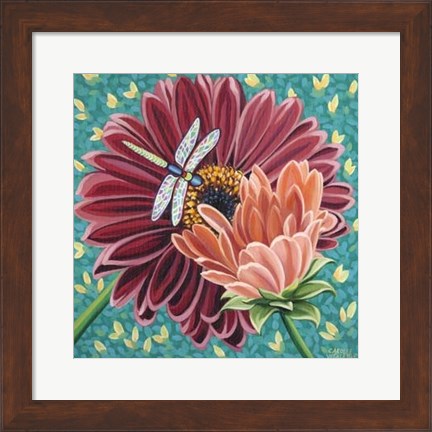 Framed Dragonfly on Blooms II Print