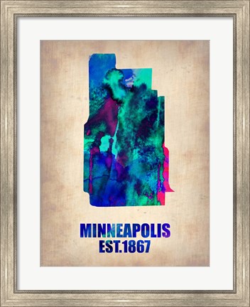 Framed Minneapolis Watercolor Map Print