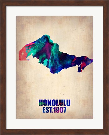 Framed Honolulu Watercolor Map Print