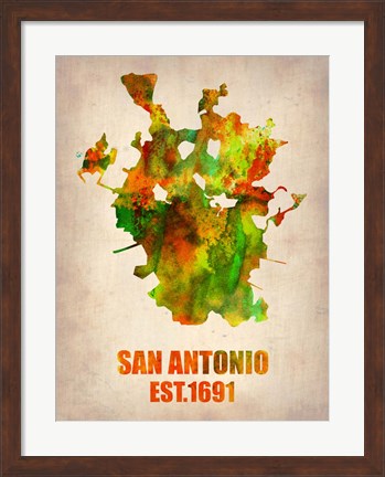 Framed San Antonio Watercolor Map Print