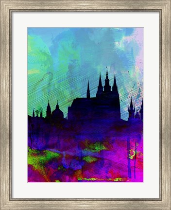 Framed Prague Watercolor Skyline Print