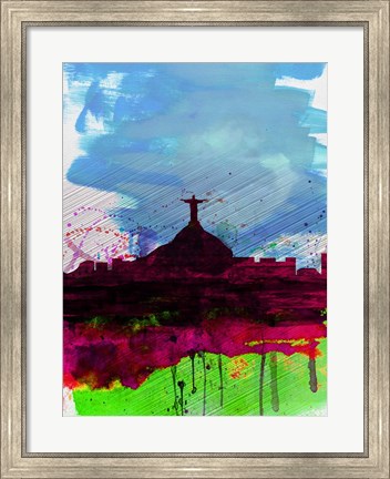 Framed Rio Watercolor Skyline Print