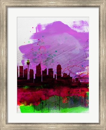Framed Sydney Watercolor Skyline 2 Print