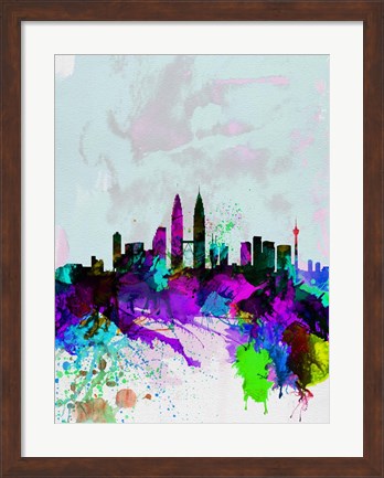Framed Kuala Lumpur Watercolor Skyline Print
