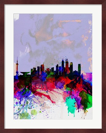 Framed Shanghai Watercolor Skyline Print