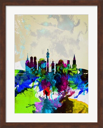 Framed Munich Watercolor Skyline Print