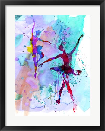 Framed Two Dancing Ballerinas Watercolor 2 Print
