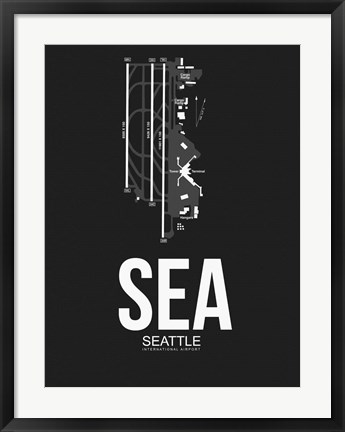 Framed SEA Seattle Airport Black Print