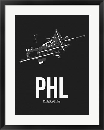 Framed PHL Philadelphia Airport Black Print