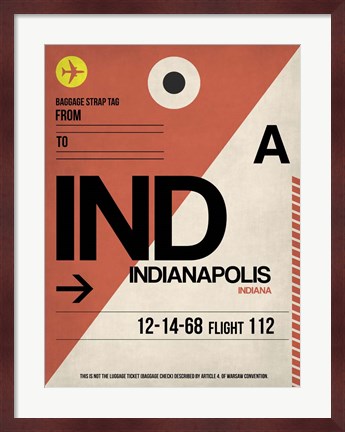 Framed IND Indianapolis Luggage Tag 1 Print