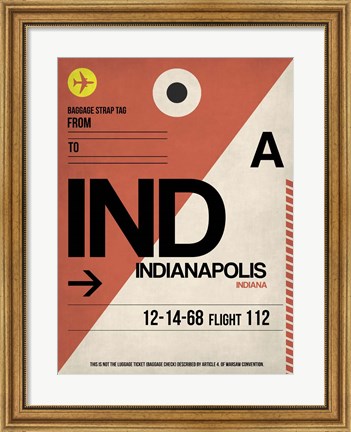 Framed IND Indianapolis Luggage Tag 1 Print