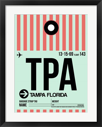 Framed TPA Tampa Luggage Tag 1 Print
