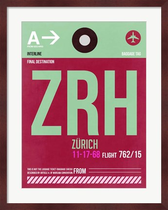 Framed ZRH Zurich Luggage Tag 2 Print