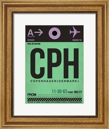 Framed CPH Copenhagen Luggage Tag 1 Print