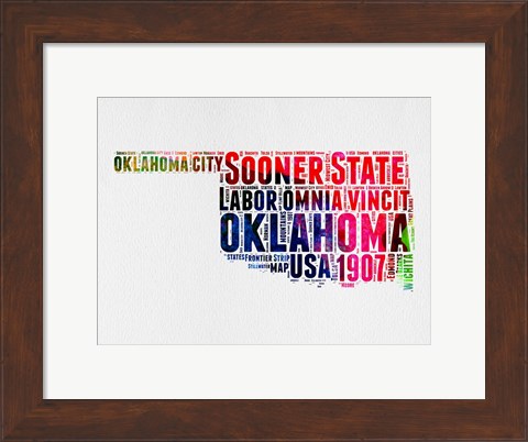 Framed Oklahoma Watercolor Word Cloud Print
