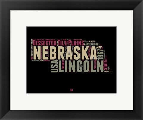 Framed Nebraska Word Cloud 1 Print