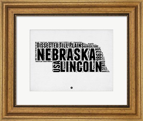 Framed Nebraska Word Cloud 2 Print