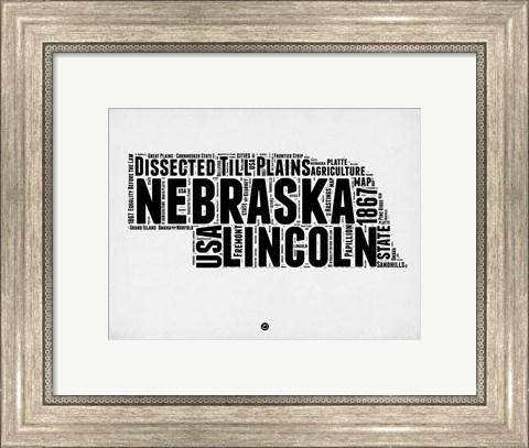 Framed Nebraska Word Cloud 2 Print