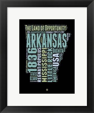 Framed Arkansas Word Cloud 1 Print