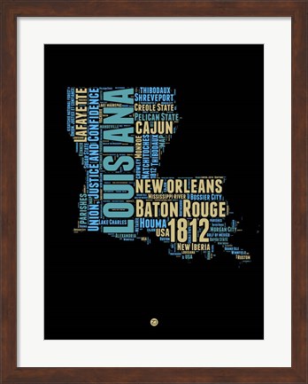 Framed Louisiana Word Cloud 1 Print
