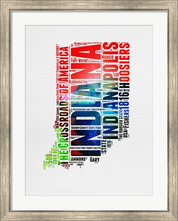 Framed Indiana Watercolor Word Cloud Print