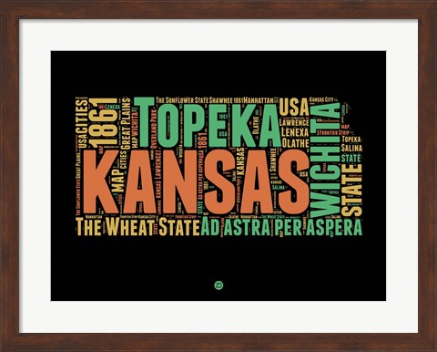 Framed Kansas Word Cloud 1 Print