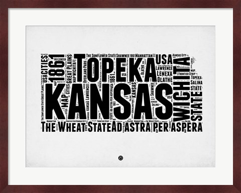 Framed Kansas Word Cloud 2 Print