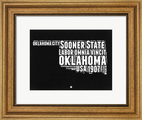 Framed Oklahoma Black and White Map Print