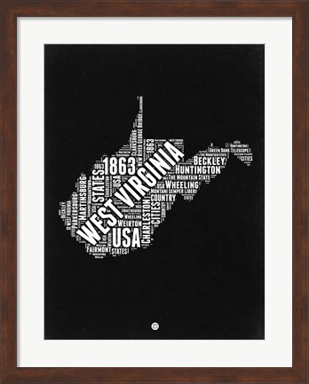 Framed West Virginia Black and White Map Print