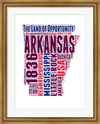Framed Arkansas Word Cloud Map Print