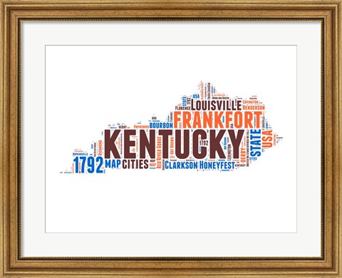 Framed Kentucky Word Cloud Map Print