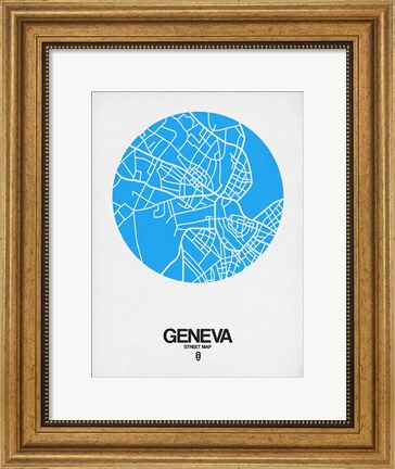 Framed Geneva Street Map Blue Print