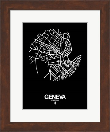 Framed Geneva Street Map Black Print