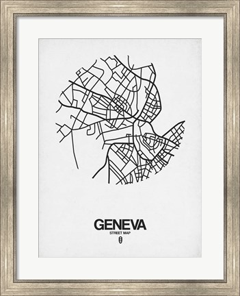 Framed Geneva Street Map White Print