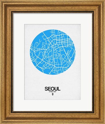 Framed Seoul Street Map Blue Print