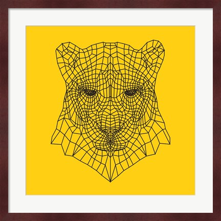 Framed Panther Head Yellow Mesh Print