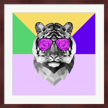 Framed Party Tiger in Glasses Print