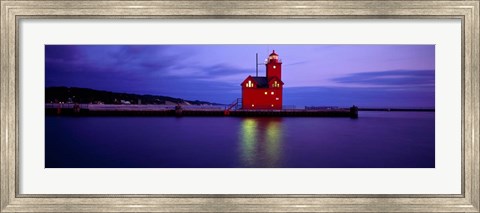 Framed Big Red Lighthouse at Dusk, Holland, Michigan Print