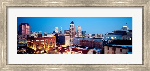 Framed Winter Skyline At Night, Milwaukee, Wisconsin Print