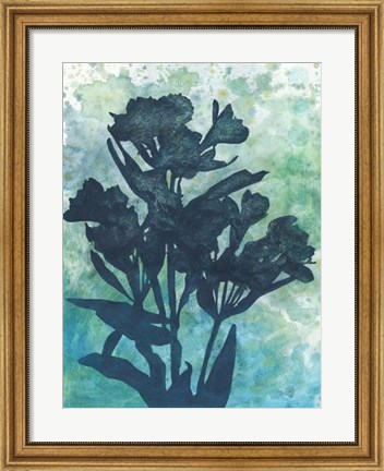 Framed Indigo Floral Silhouette I Print
