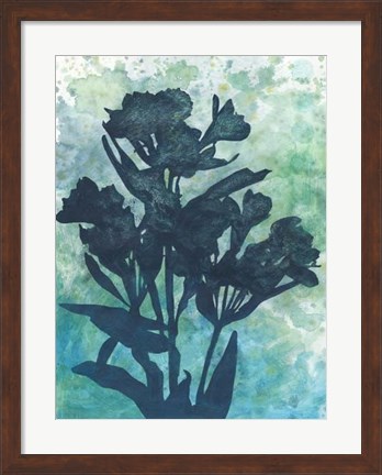 Framed Indigo Floral Silhouette I Print